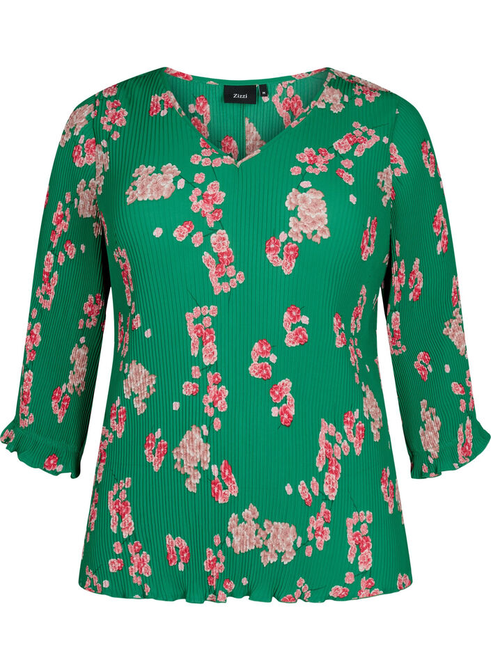 Blouse plissée à manches 3/4, Jolly Green Flower, Packshot image number 0