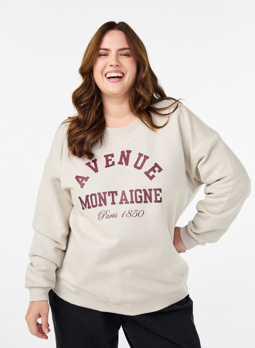Sweatshirt mit Text auf der Vorderseite, Beige, Model image number 0