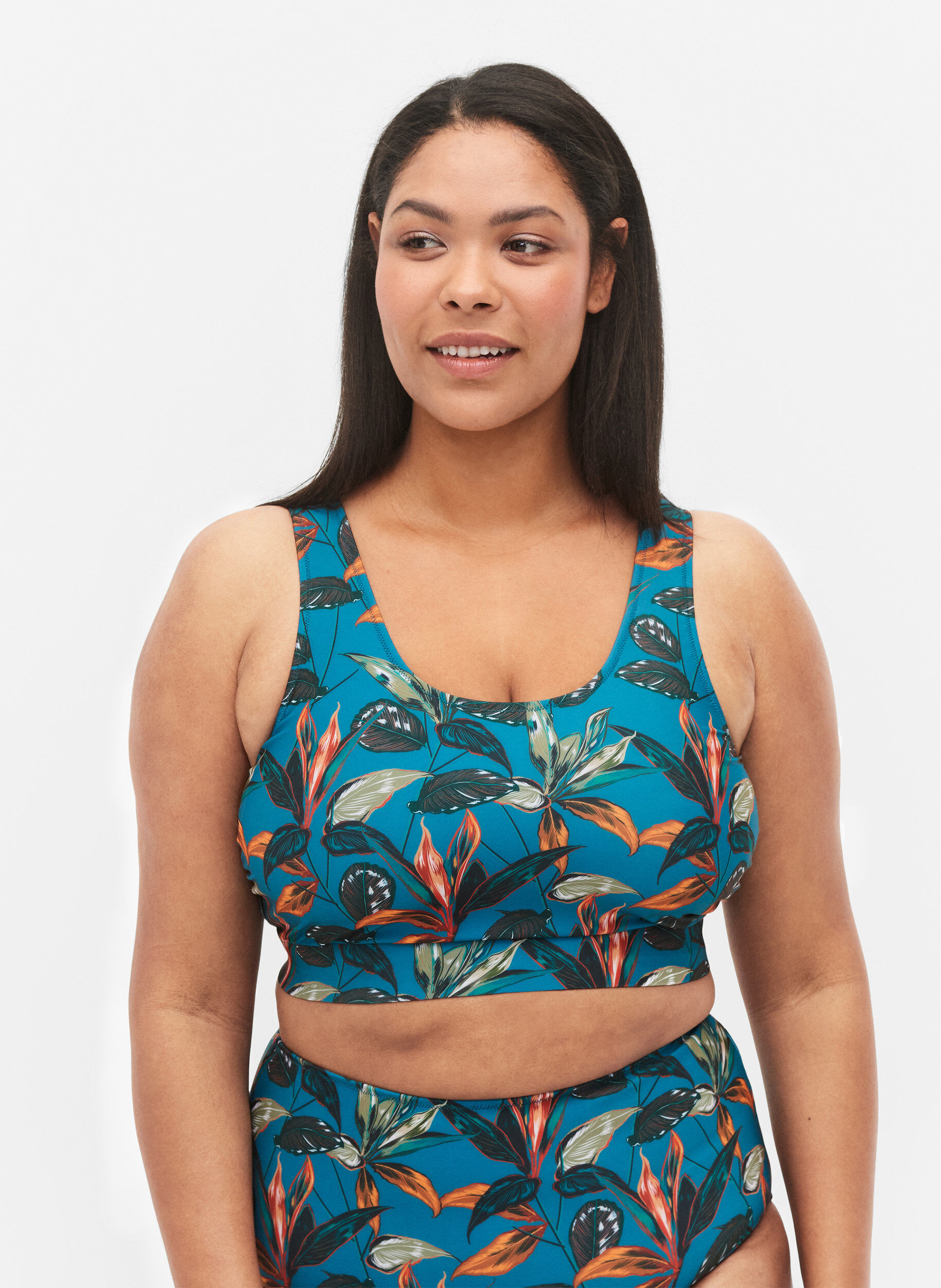 Zizzi Bikini-Top mit Rundhalsausschnitt, Leaf Print, Model image number 0