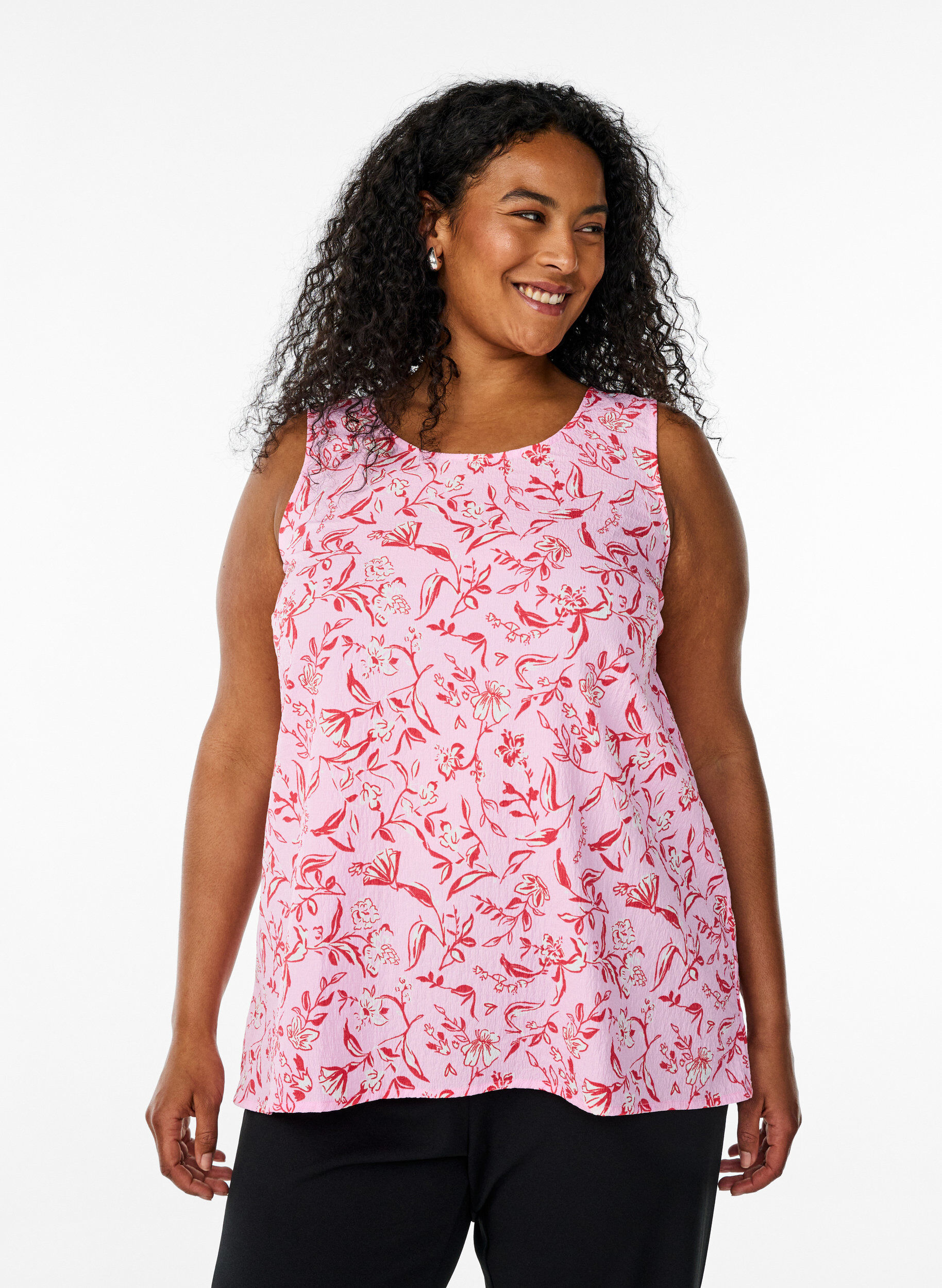 Zizzi Haut sans manches et textur&eacute;, Rose poudr&eacute;e, Model image number 0