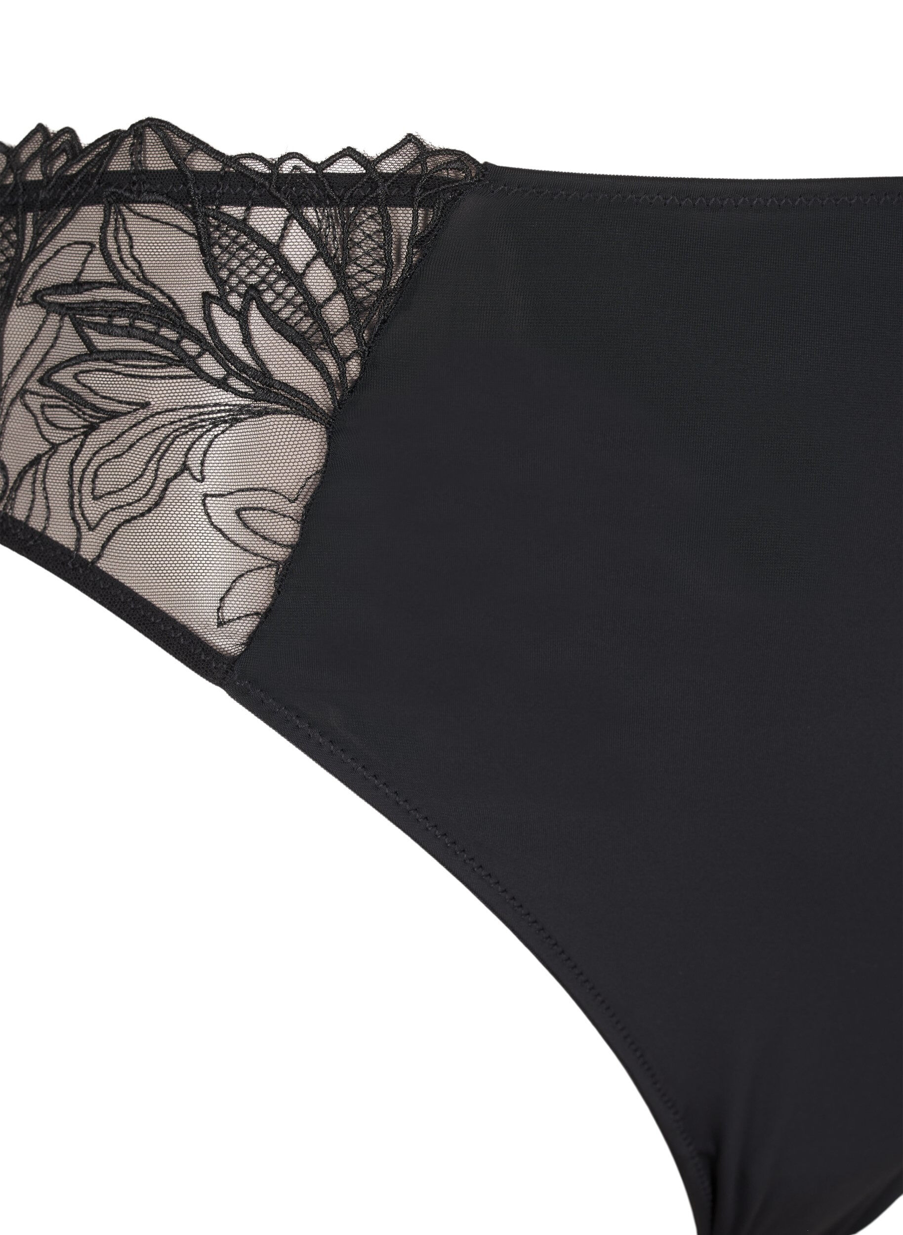 Zizzi String en microfibre avec dentelle, Noir, Packshot image number 2