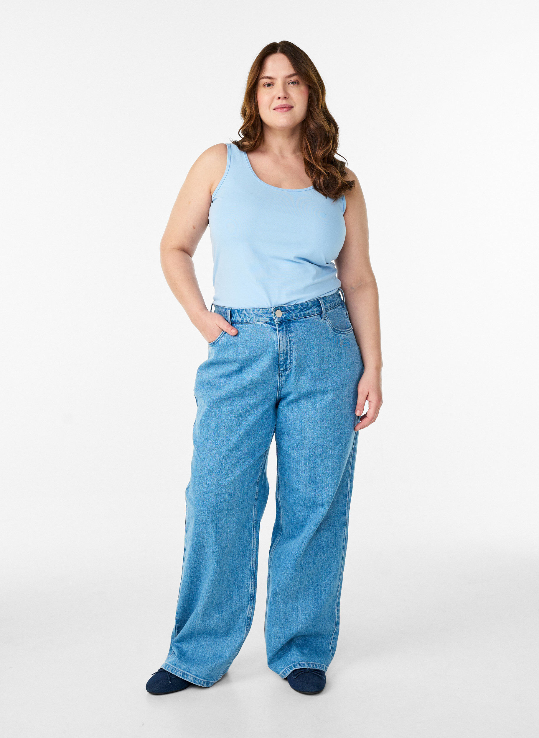 ZizziEinfarbiges Basic Top aus Baumwolle, Blau, Model image number 1