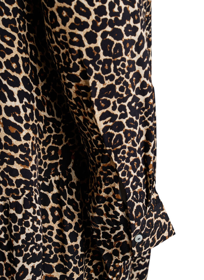 Robe midi à manches longues en viscose imprimée, Marron, Packshot image number 3