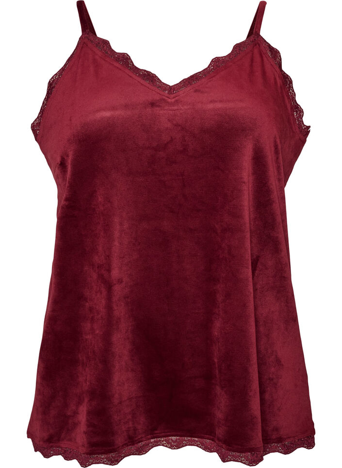 Top en velours avec bordure en dentelle, Bordeaux, Packshot image number 0