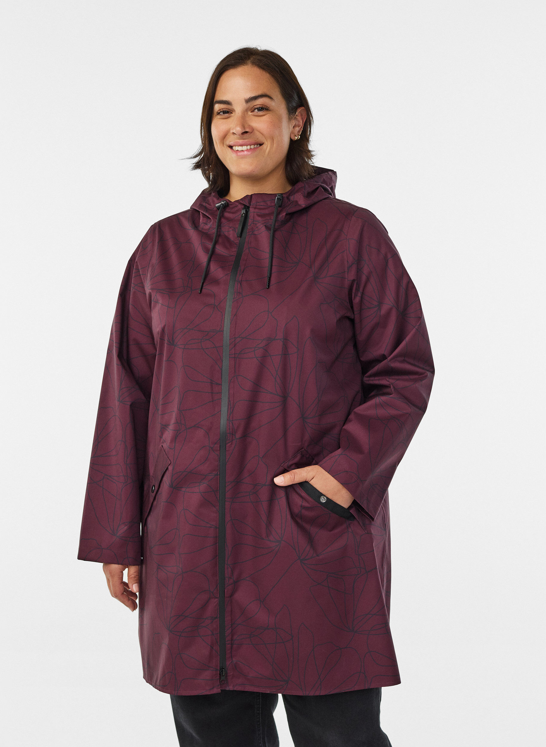 Zizzi Imperm&eacute;able &agrave; motif, Bordeaux fonc&eacute;, Model image number 0