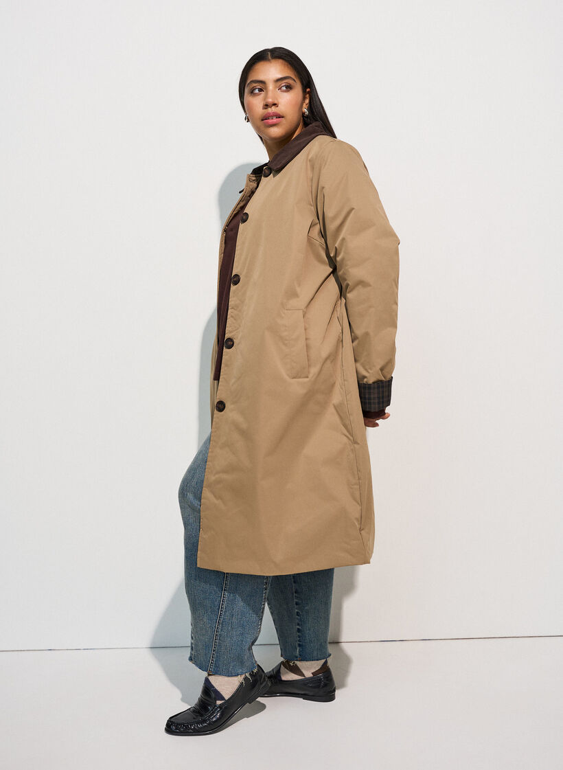 Mittellange Jacke mit Cordkragen, Beige, Model