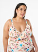 Gebl&uuml;mtes Bikinioberteil mit R&uuml;schendetails, Beige, Model image number 0