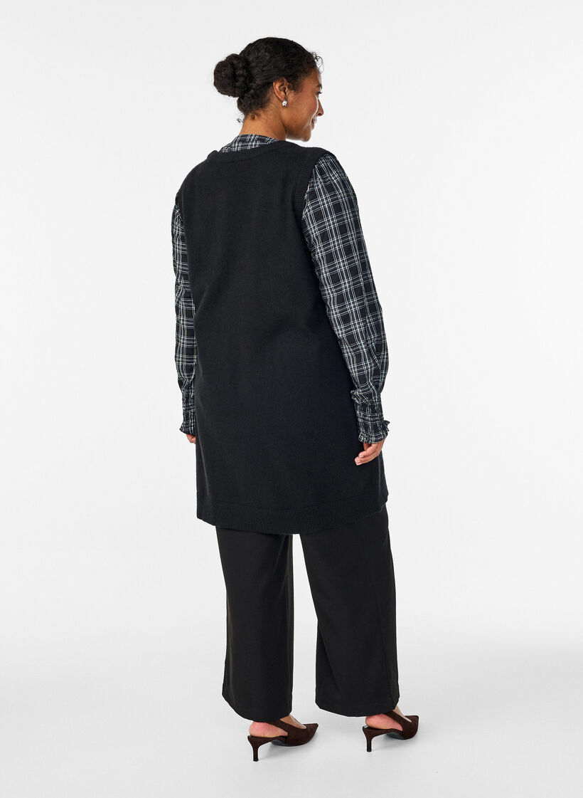 Robe courte en maille sans manches, Noir, Model image number 2