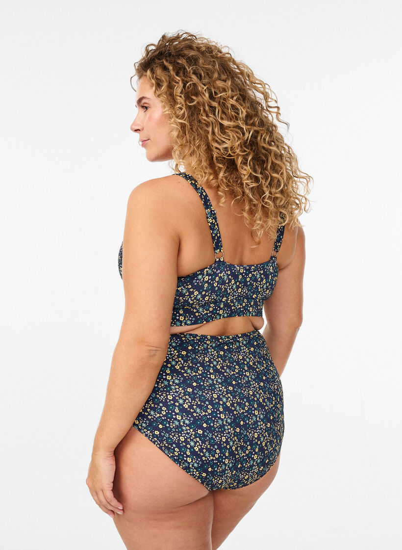 Bikini-Slip mit Print und hoher Taille, Gr&uuml;n, Model image number 1