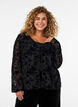 Meshbluse mit Blumenmuster und offener Front, Schwarz, Model image number 0