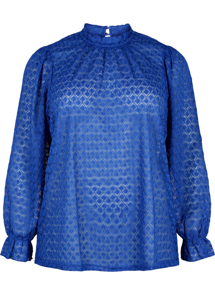  Blouse &agrave; manches longues avec texture &agrave; motifs, Deep Ultramarine, Packshot image number 0