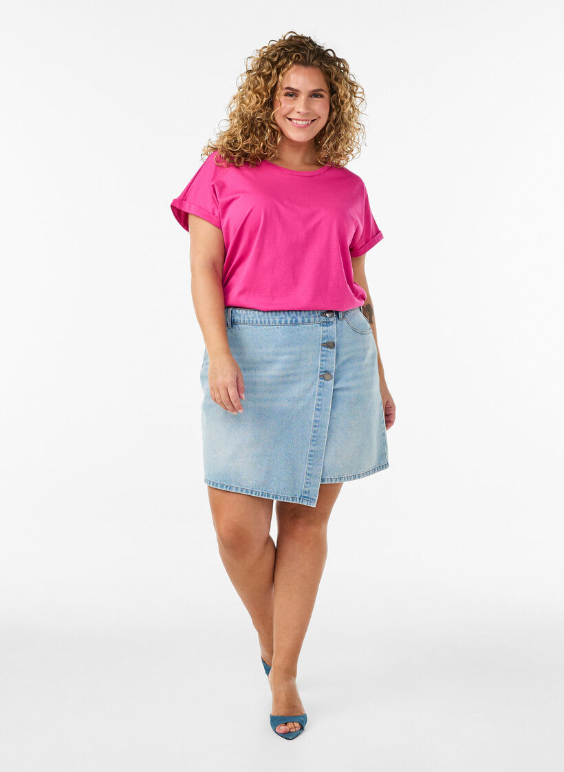 T-shirt &agrave; manches courtes en coton m&eacute;lang&eacute;, Rose, Model image number 1