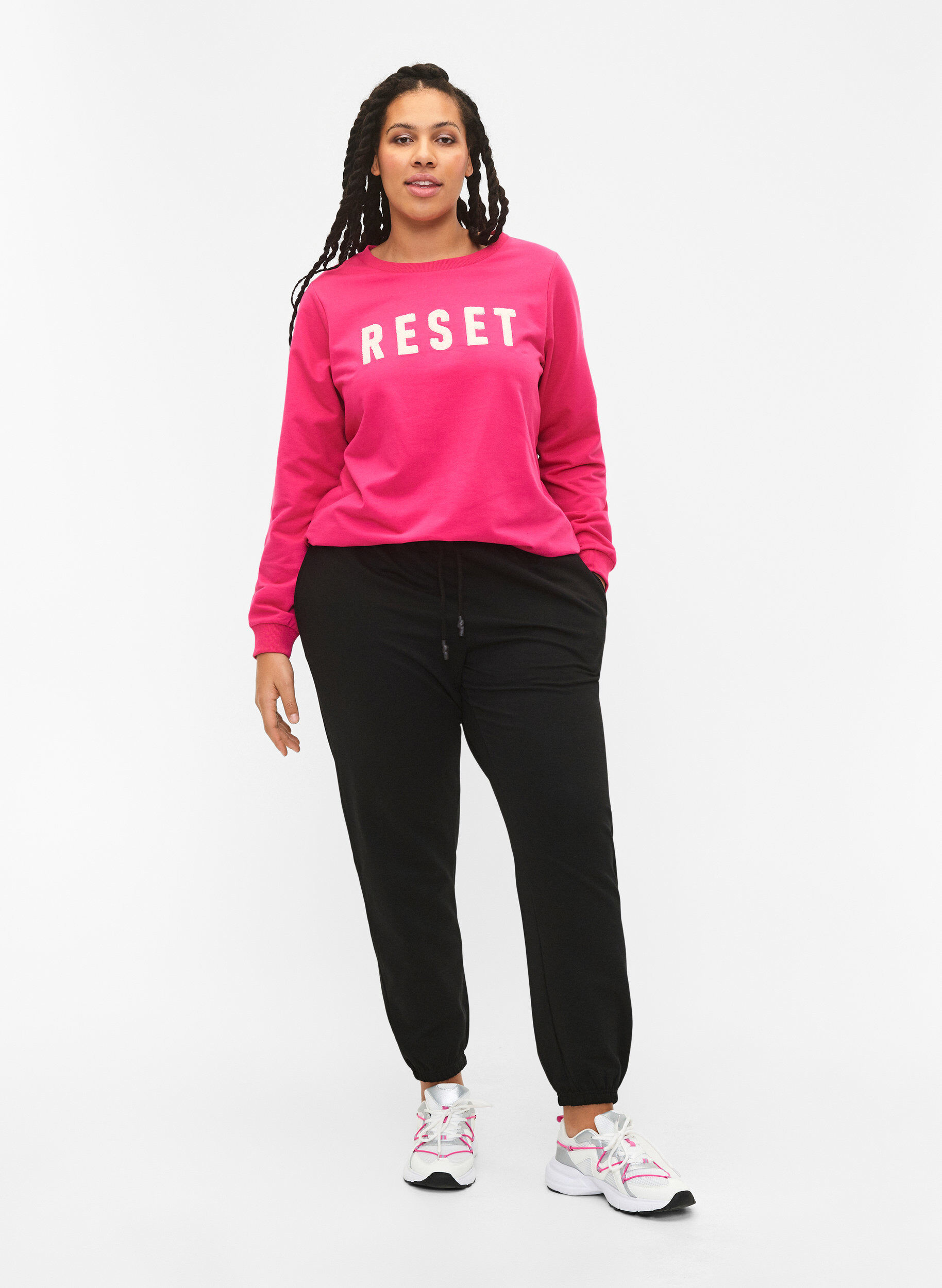 Zizzi Sweatshirt mit Text, Fuchsia P. W. Reset, Model image number 2