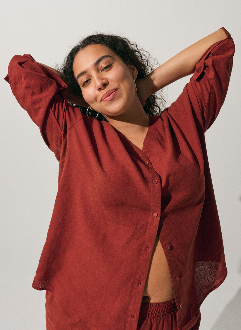Bluse aus Leinen und Viskose mit V-Ausschnitt, Rot, Image image number 0