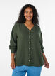 Blouse en lin et viscose avec col en V, Vert, Model image number 0