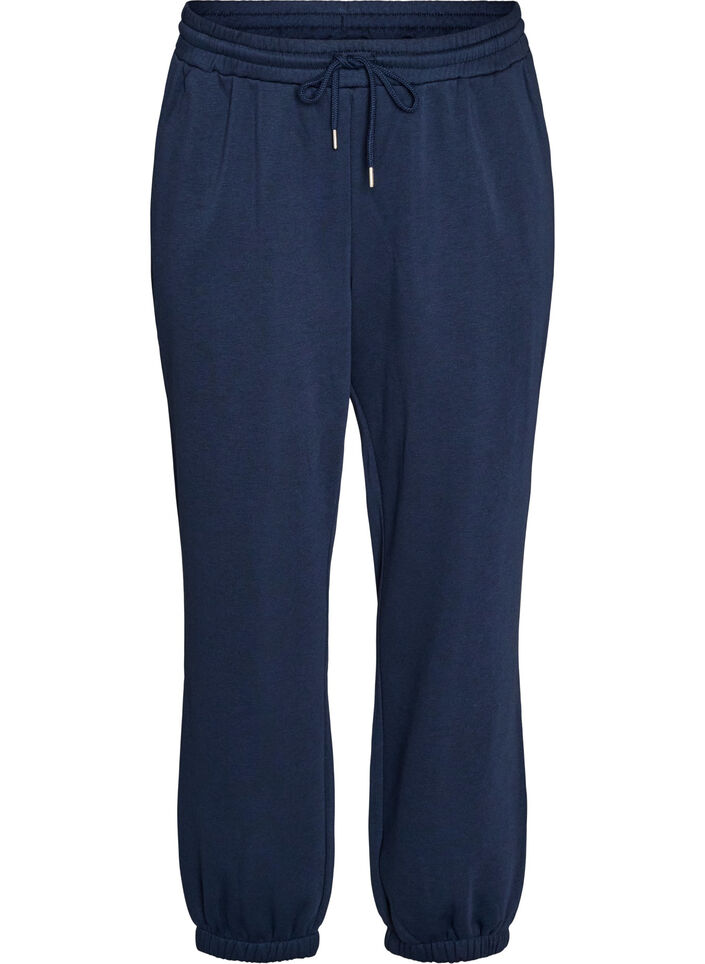 Pantalon de jogging taille haute avec cordon de serrage, Bleu, Packshot image number 0