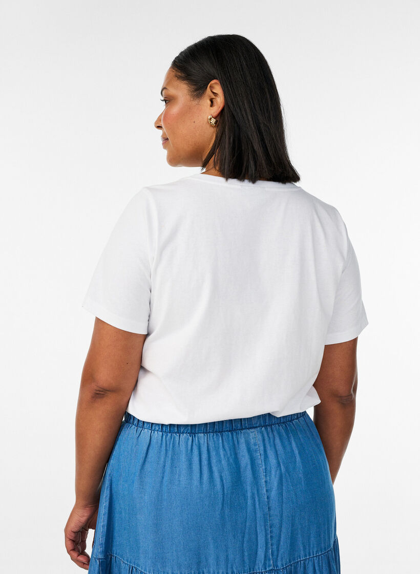 T-Shirt aus Baumwolle mit Brustprint, Wei&szlig;, Model image number 2