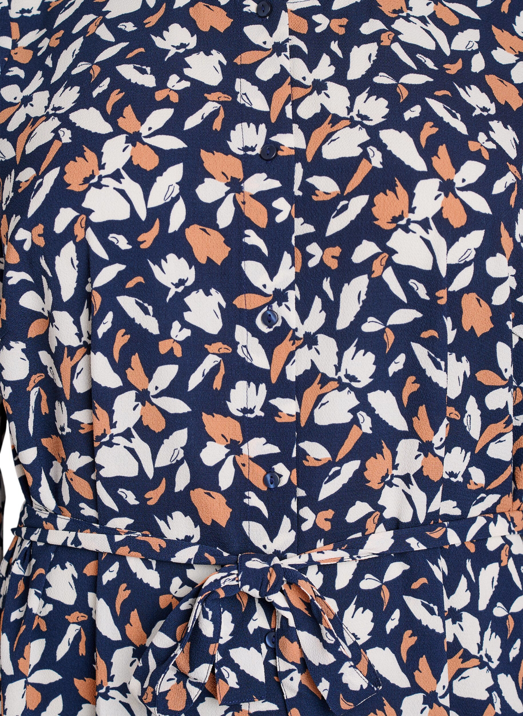 Zizzi Lang&auml;rmliges Hemdblusenkleid mit Bindeg&uuml;rtel, Blau, Packshot image number 2