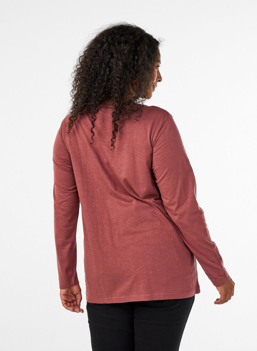 Langarmshirt mit V-Ausschnitt und Kn&ouml;pfen, Braun, Model image number 2