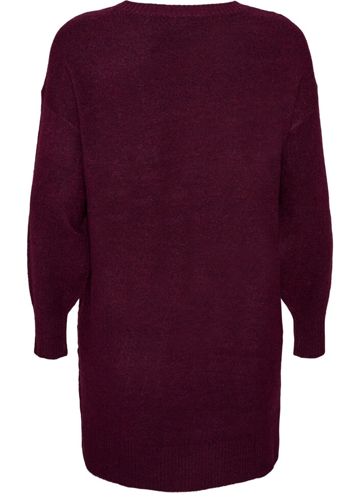 Robe courte en maille avec un motif textur&eacute; en V, Bordeaux, Packshot image number 1