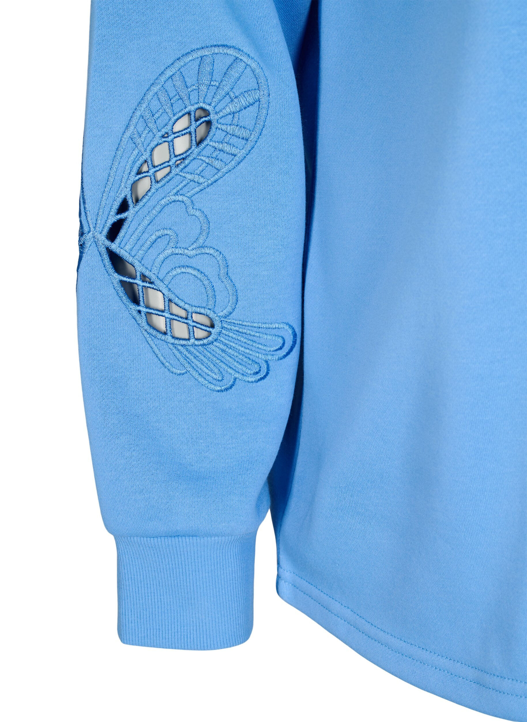 Zizzi Sweatshirt avec d&eacute;coupes &agrave; motifs brod&eacute;s, Della Robbia Blue, Packshot image number 3