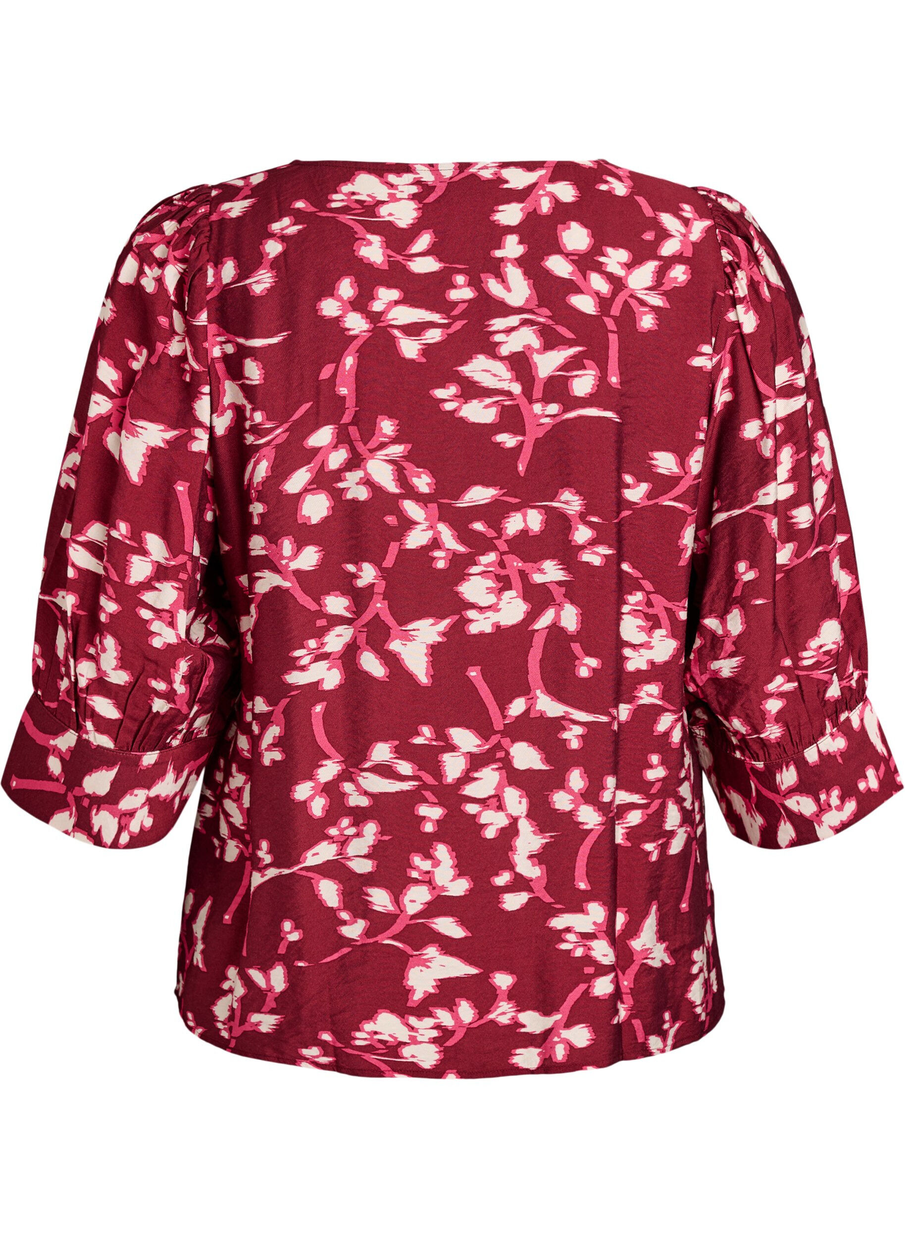 Zizzi Blouse avec col en V et manches 3/4, Rouge, Packshot image number 1