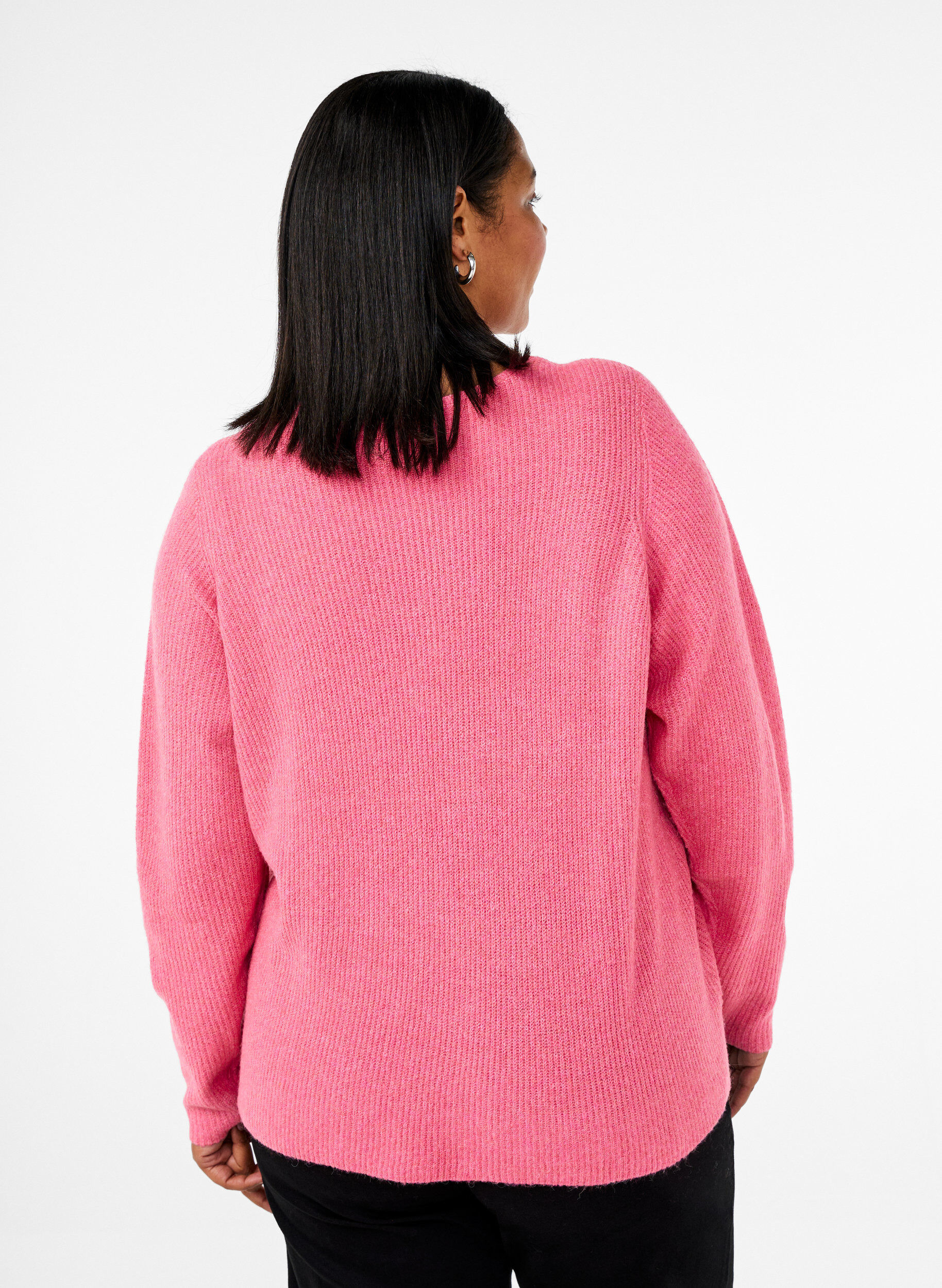 Zizzi Strickbluse mit V-Ausschnitt und langen &Auml;rmeln, Bubblegum Wh. Mel., Model image number 1