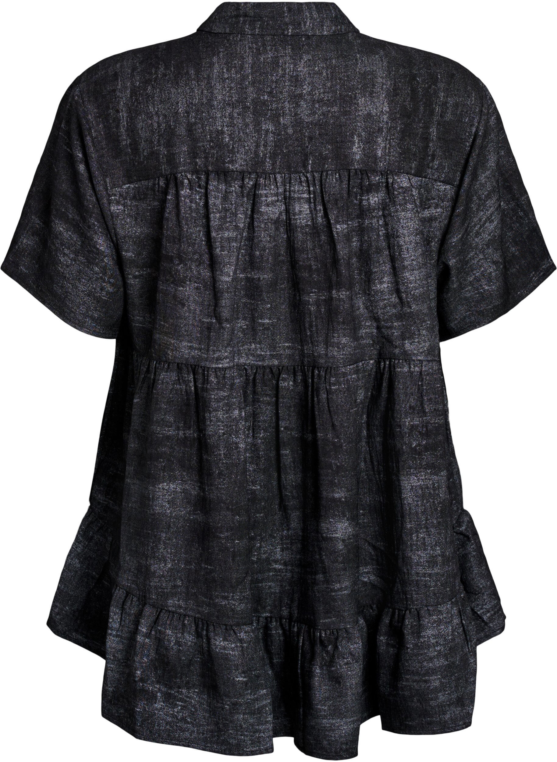 Zizzi Lockere Bluse mit Kragen und Kn&ouml;pfen, Schwarz, Packshot image number 1
