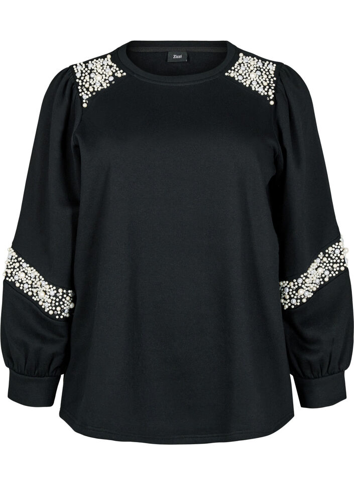 Sweatshirt mit Perlendetails, Black, Packshot image number 0