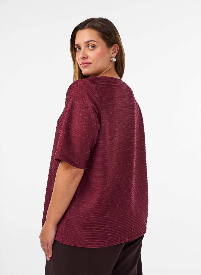 Bluse mit Struktur und Glitzer, Rot, Model image number 2