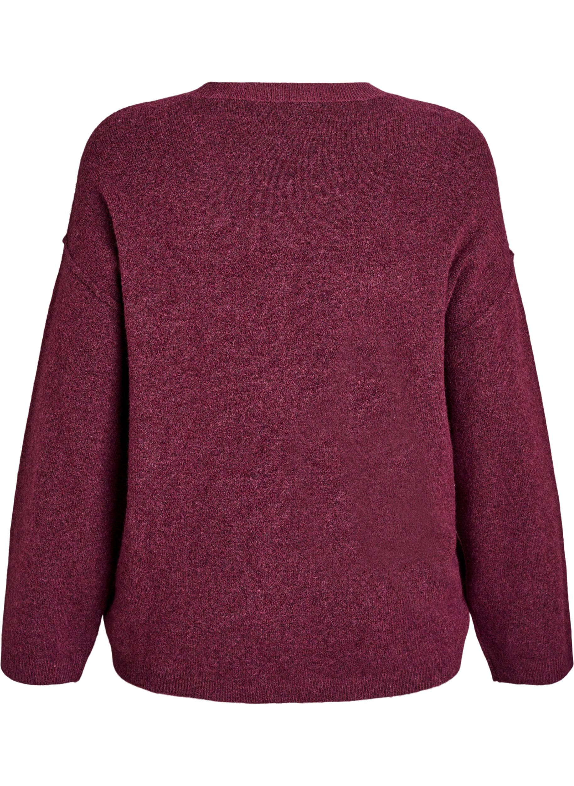 ZizziLockerer Strickpullover mit Kontrastn&auml;hten, Dunkles Bordeaux, Packshot image number 1