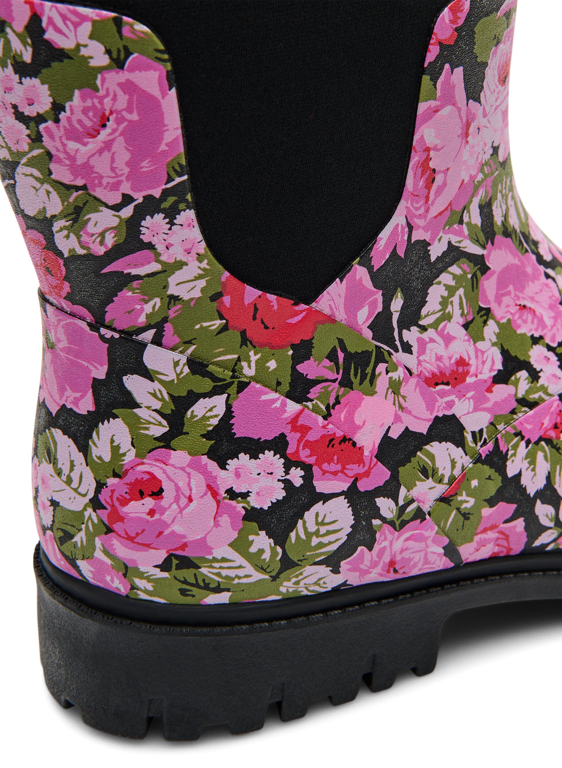 Zizzi Kurze Stiefel mit weitem Schaft aus elastischem Neopren, Flower AOP, Packshot image number 4