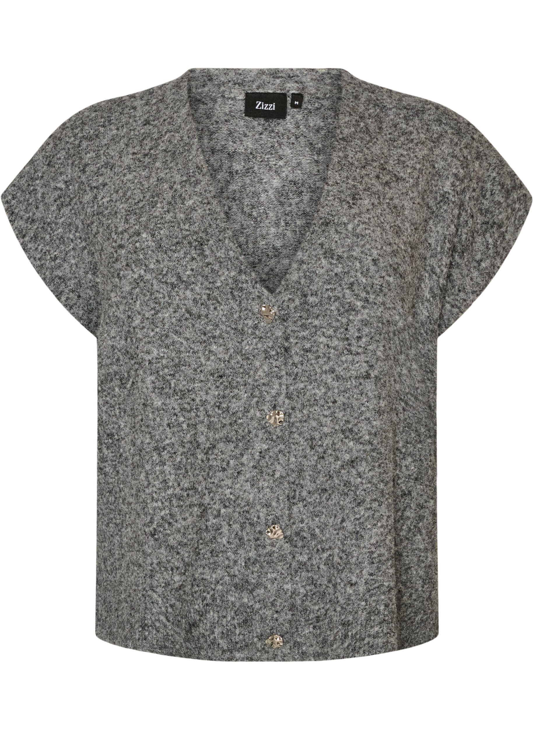 ZizziStrickweste mit V-Ausschnitt und Zierkn&ouml;pfen, Grau, Packshot image number 0