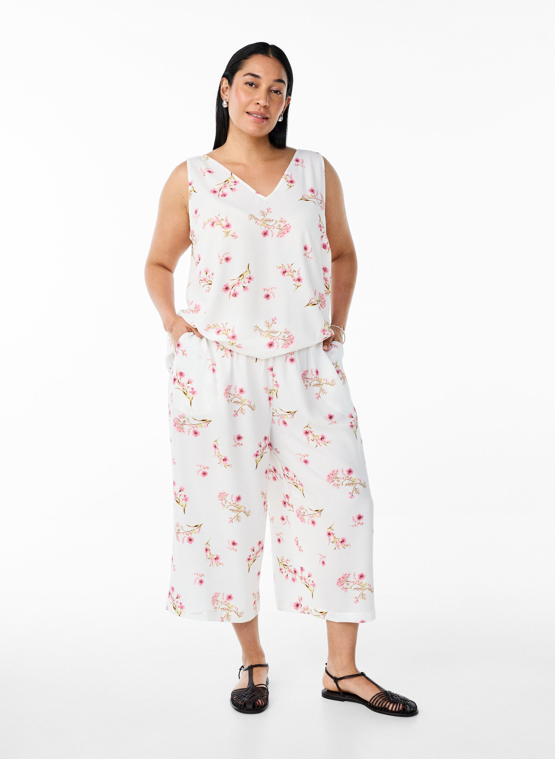 Culotte-Hose mit Print, Wei&szlig;, Model