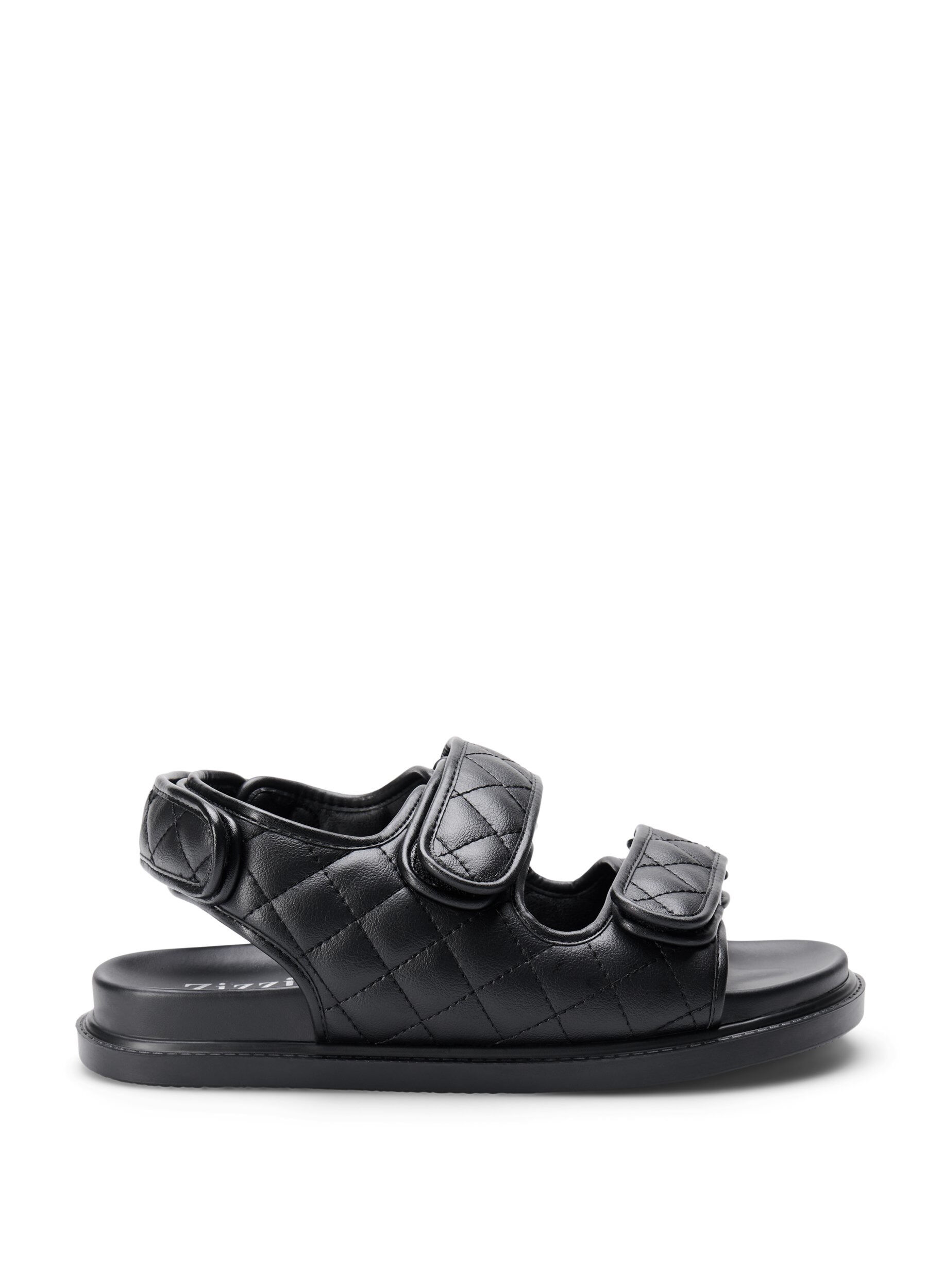 Zizzi Wide Fit Sandalen aus Leder, Schwarz, Packshot image number 0