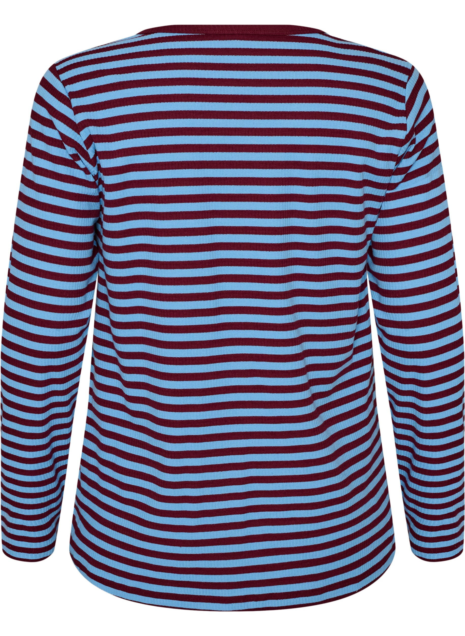 ZizziGestreifte Bluse mit langen &Auml;rmeln, Blau, Packshot image number 1