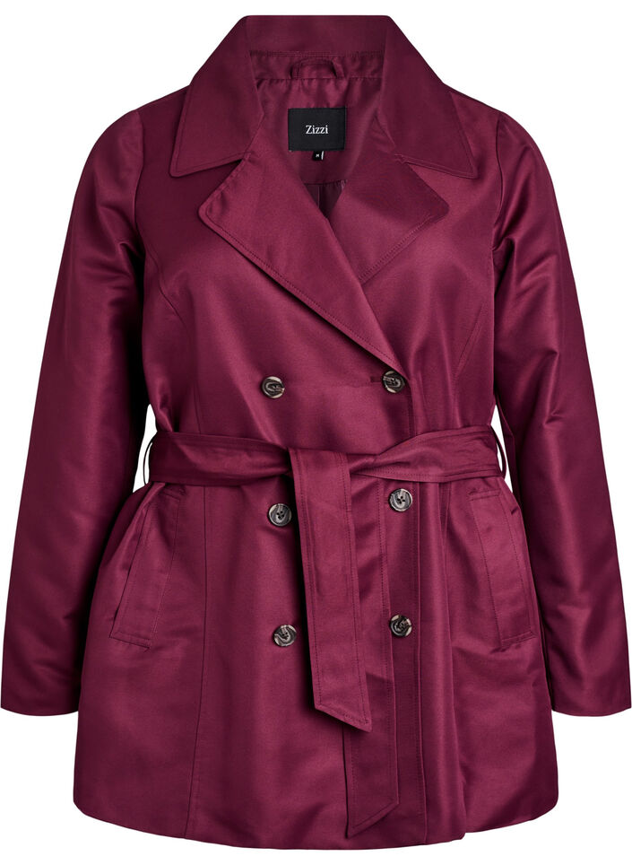 Kurzer Trenchcoat mit Gürtel, Dunkles Bordeaux, Packshot image number 0