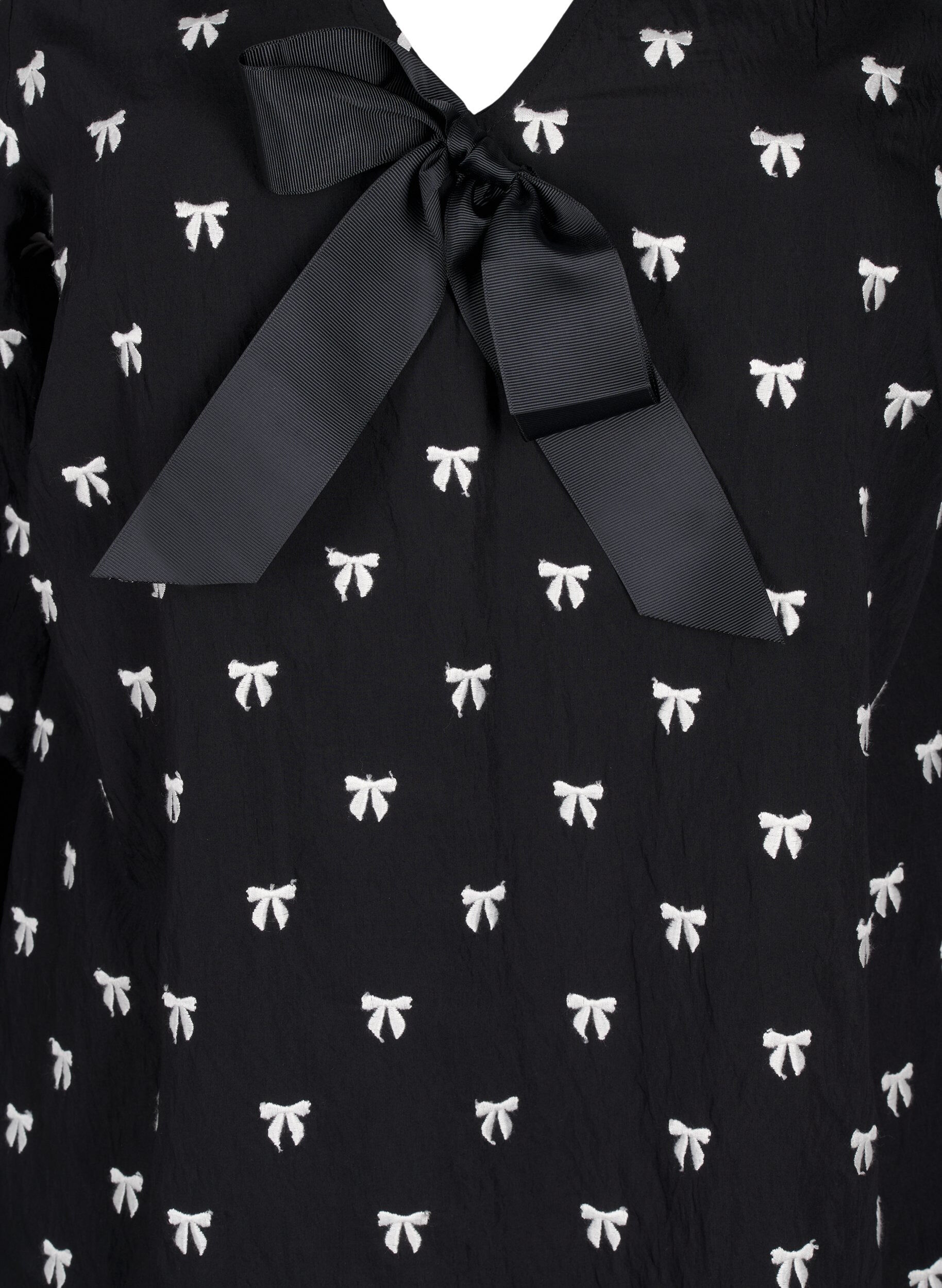 Zizzi Bluse mit Schleifen und 3/4-&Auml;rmeln, Black White Bow, Packshot image number 2