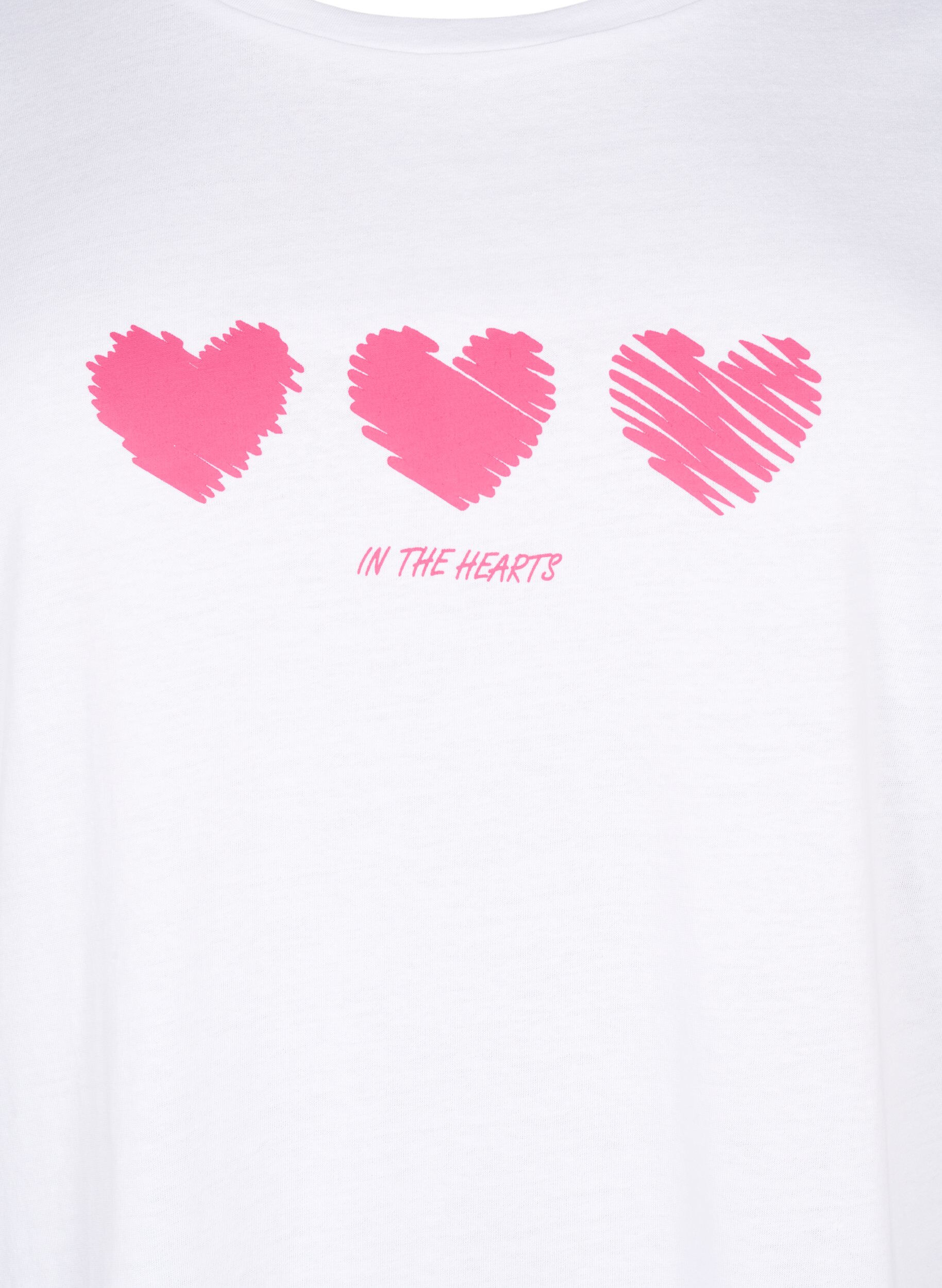 Zizzi T-Shirt aus Baumwolle mit Rundhalsausschnitt und Aufdruck, B. White W. Hearts, Packshot image number 2