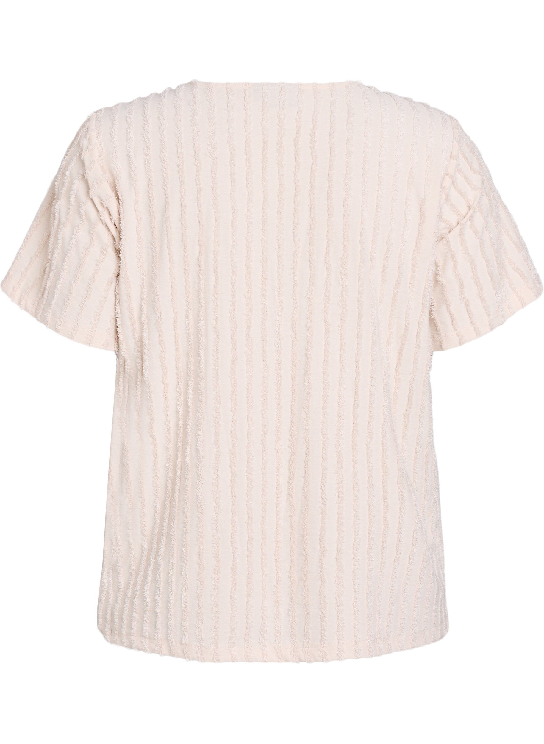 Zizzi Bluse mit kurzen &Auml;rmeln und Streifenstruktur, Beige, Packshot image number 1