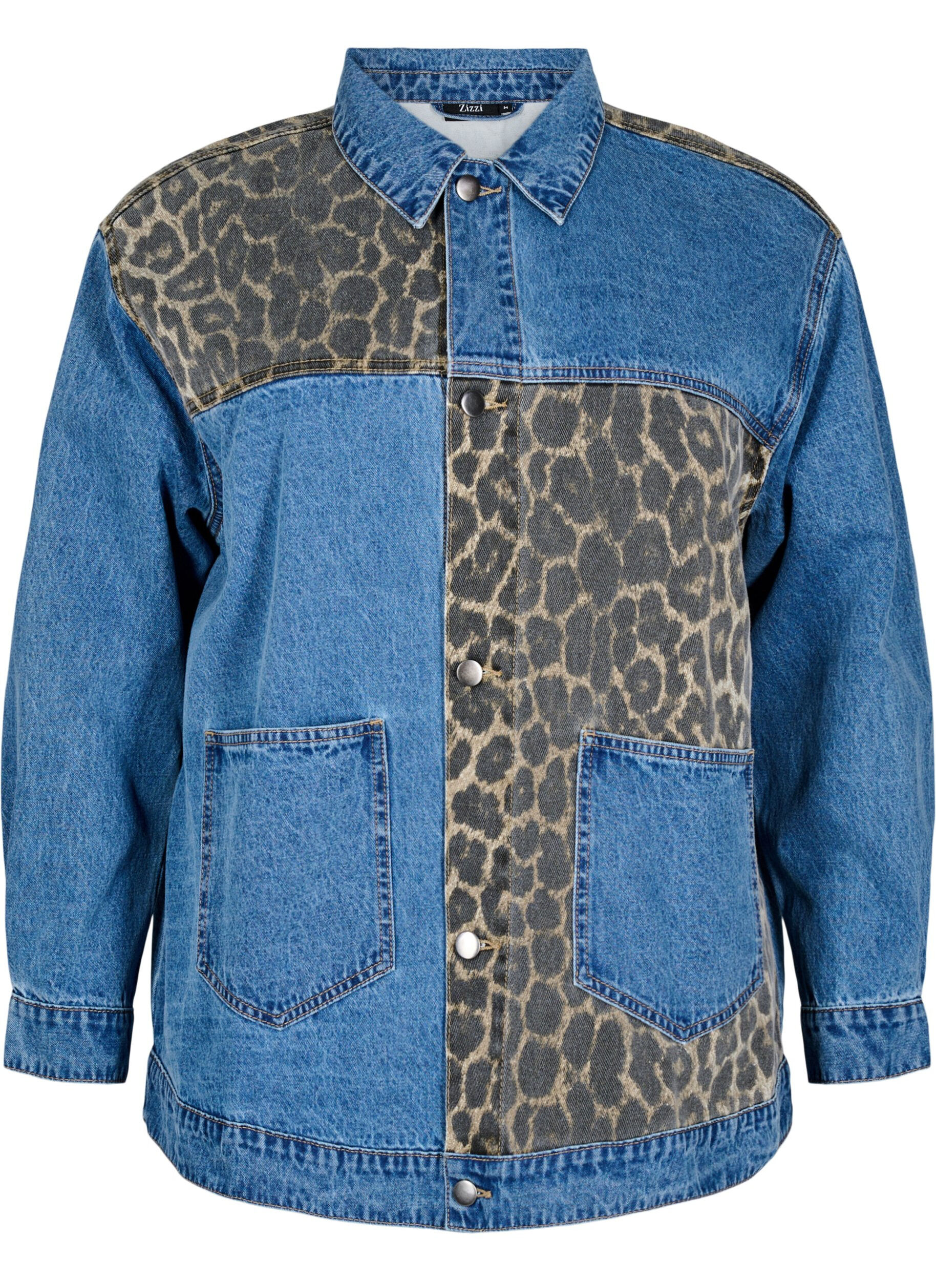 Zizzi Chemise en jean avec des d&eacute;tails l&eacute;opard imprim&eacute;s, Bleu, Packshot image number 0