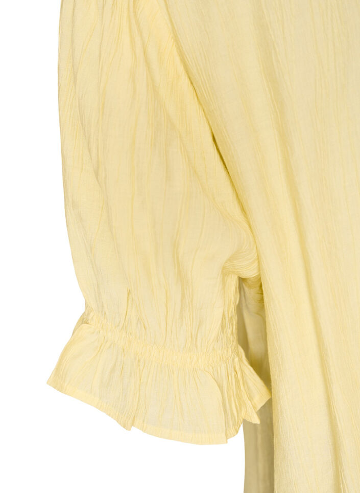 Blouse en m&eacute;lange de viscose textur&eacute;, avec manches courtes &agrave; volants, Jaune, Packshot image number 3