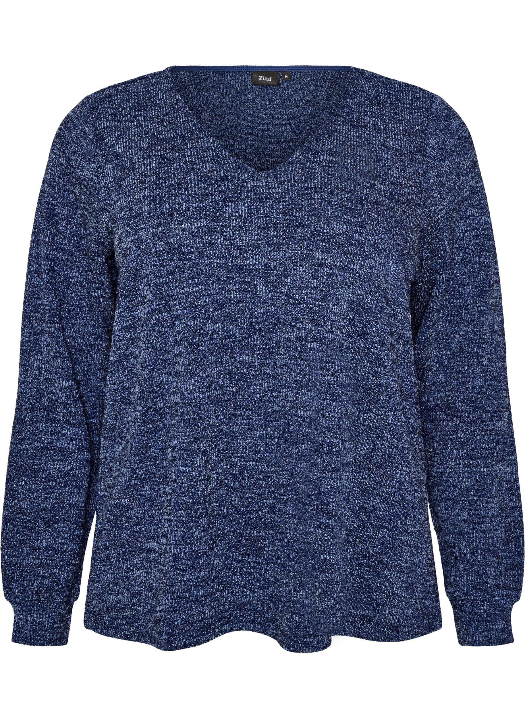 ZizziBluse aus Jersey mit V-Ausschnitt und langen &Auml;rmeln, Blau, Packshot image number 0