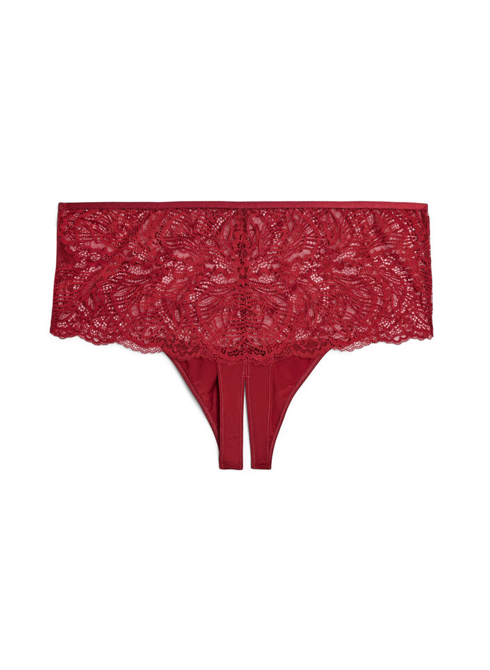 String hipster ouvert taille haute avec dentelle, Rouge, Packshot image number 1