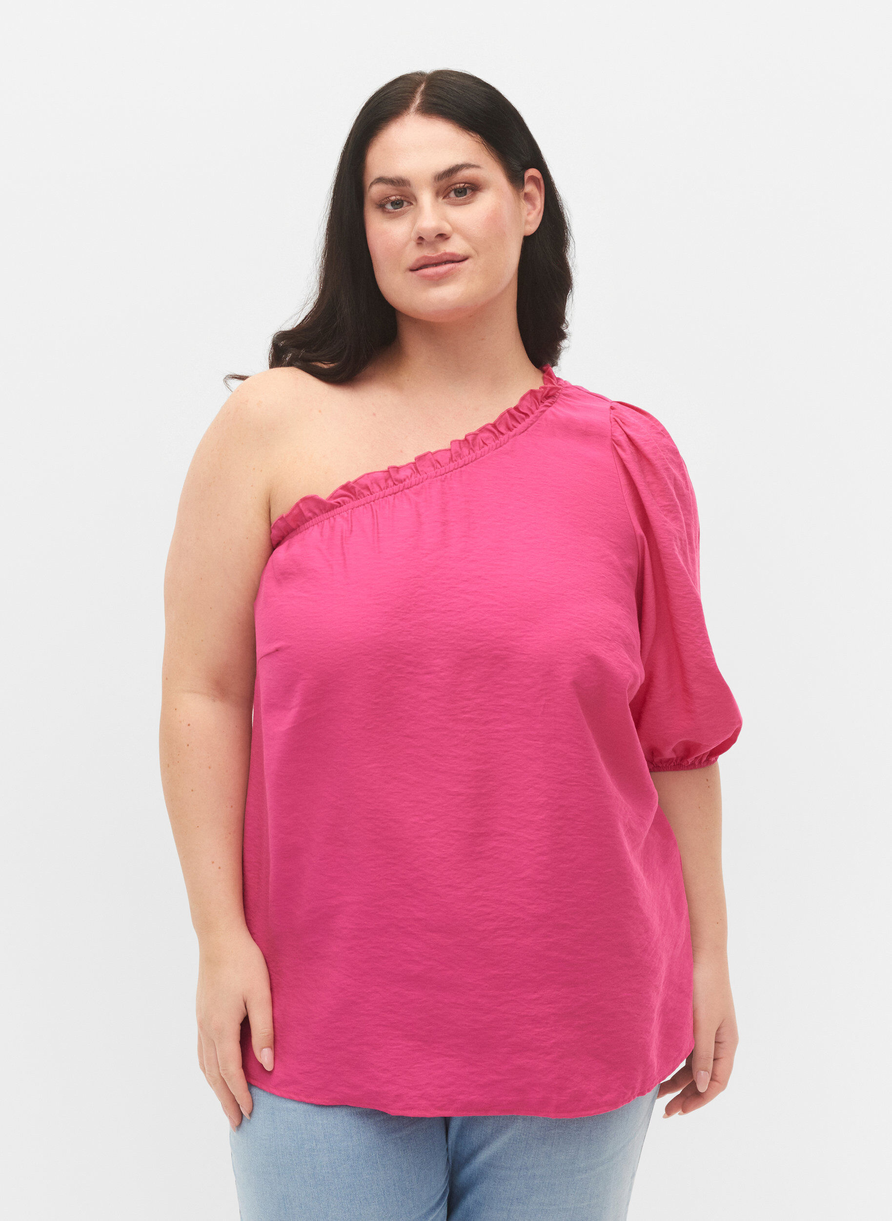 Zizzi Schulterbluse aus Viskose, Pink, Model image number 0