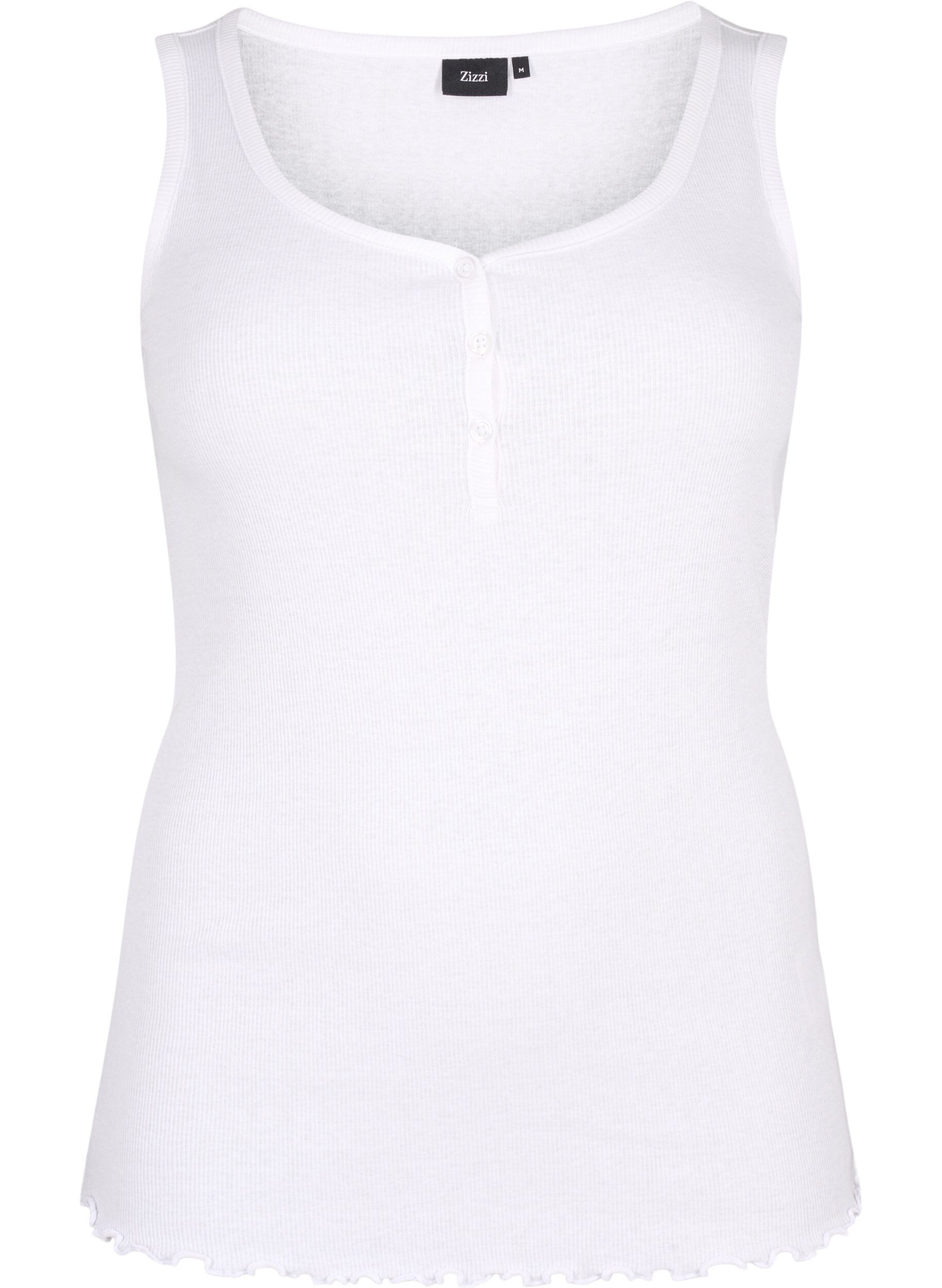 Zizzi Geripptes Tanktop mit Kn&ouml;pfen, Bright White, Packshot image number 0