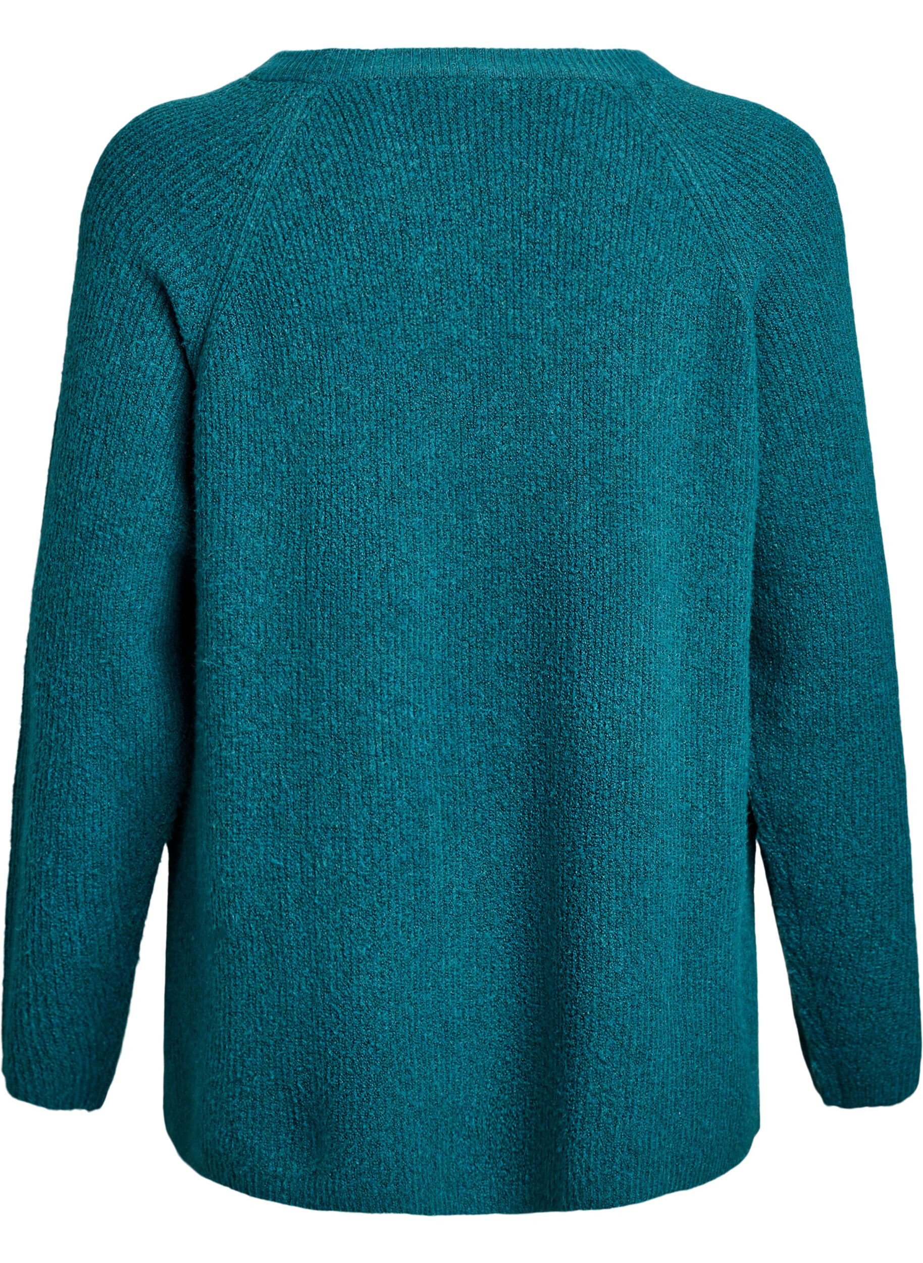 ZizziStrickpullover mit diagonalem Muster und Raglan&auml;rmeln, Gr&uuml;n, Packshot image number 1