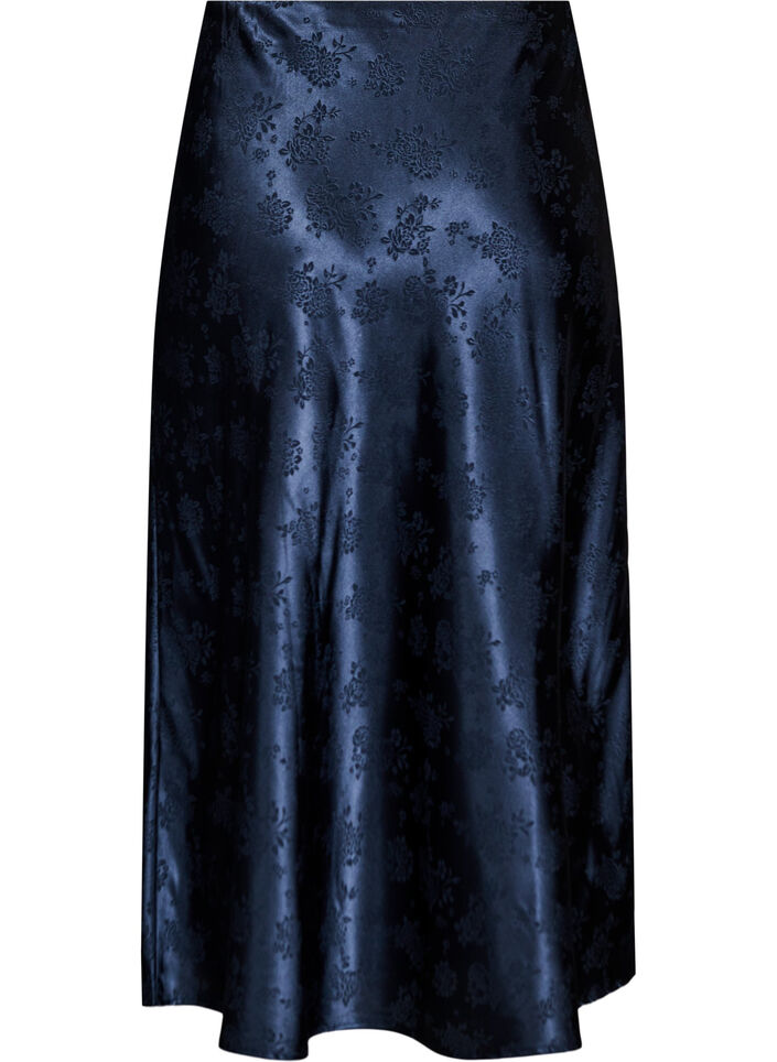 Jupe en satin avec un motif floral ton sur ton, Bleu, Packshot image number 1