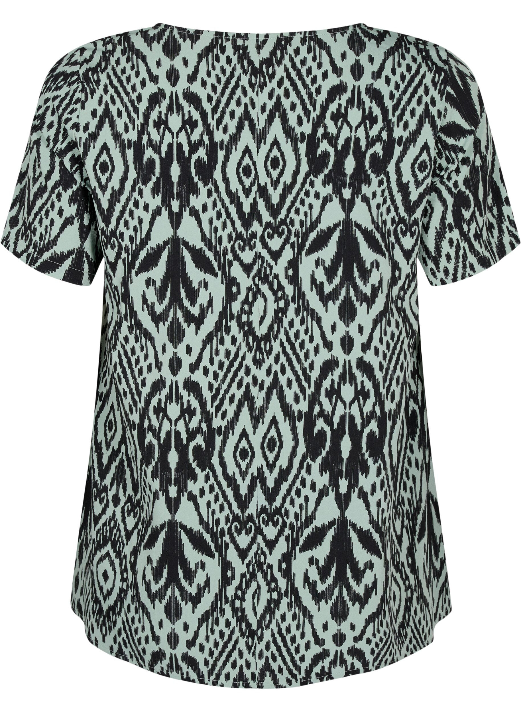 Zizzi FLASH &ndash; Kurz&auml;rmelige Bluse mit Print, Green Bay Ehnic, Packshot image number 1