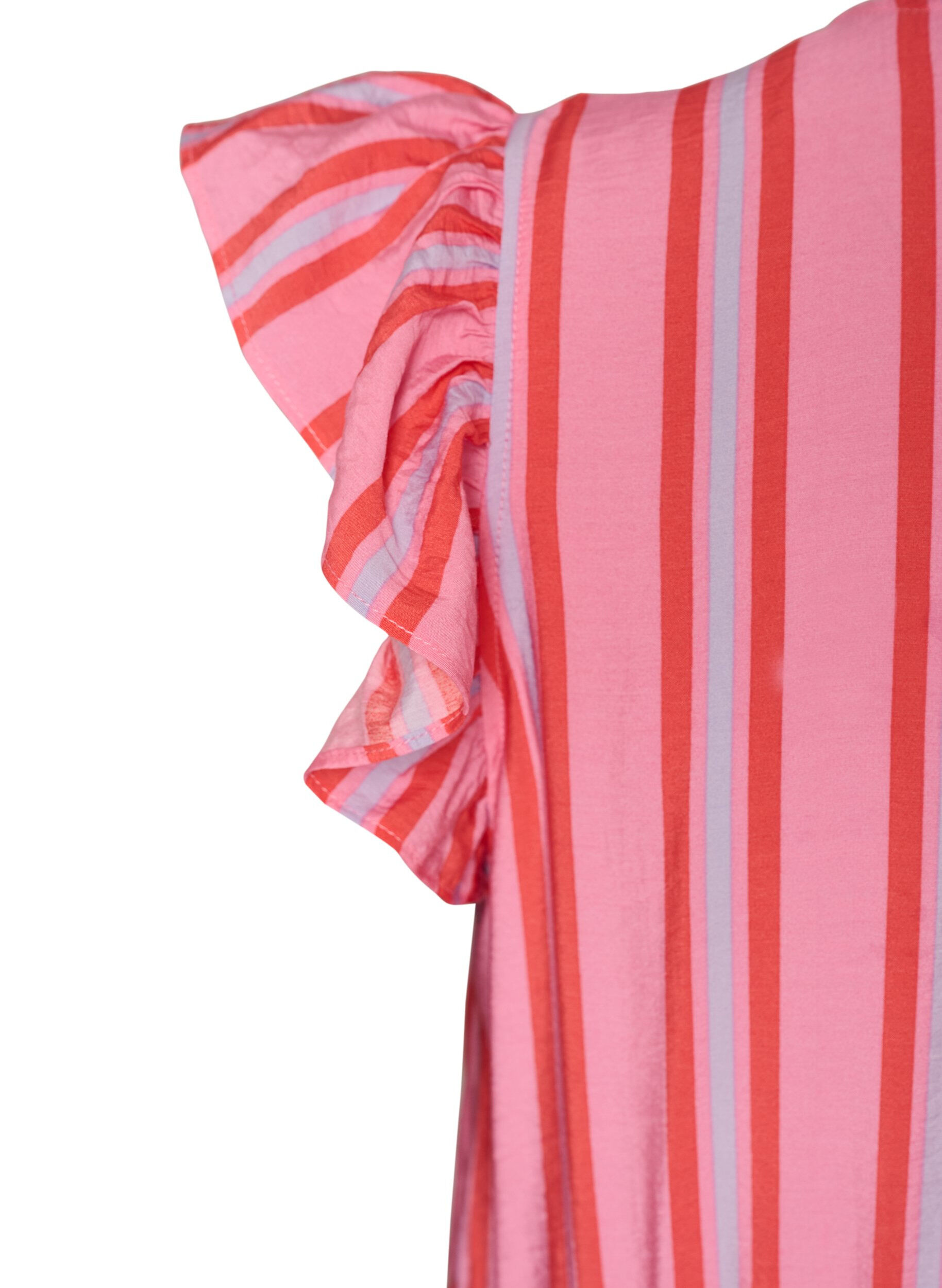 ZizziGestreiftes Midikleid mit Empire-Schnitt und R&uuml;schen, Pink, Packshot image number 3